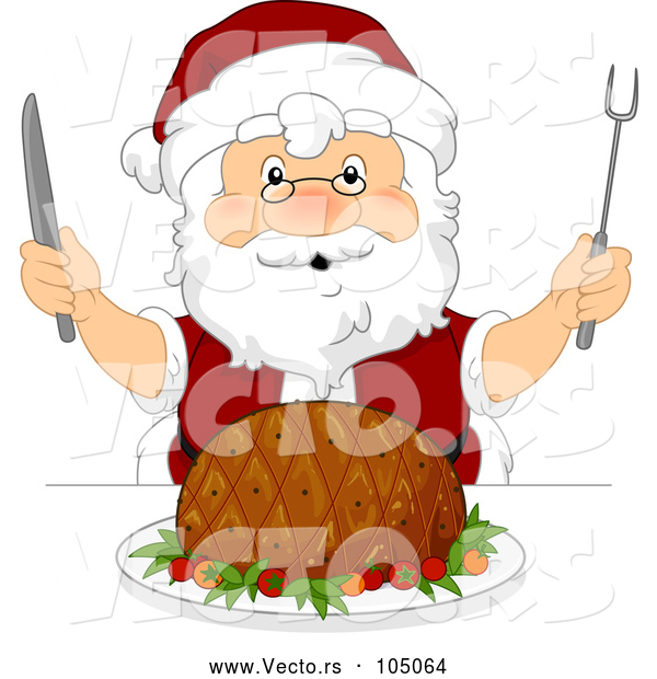 Vector of Christmas Santa Claus Ready to Carve a Ham