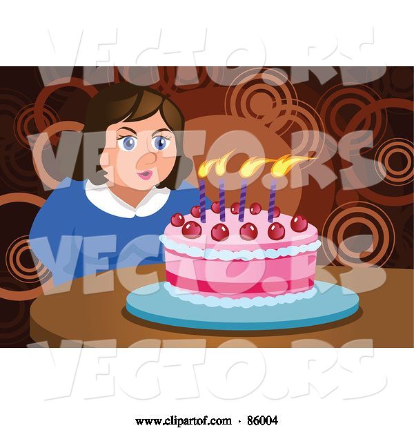Vector of Chubby Lady Making a Wish and Blowing out Her Birthday Cake Candles