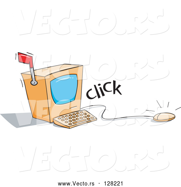 Vector of Clicking Computer Mouse with a Screen and Mail Flag