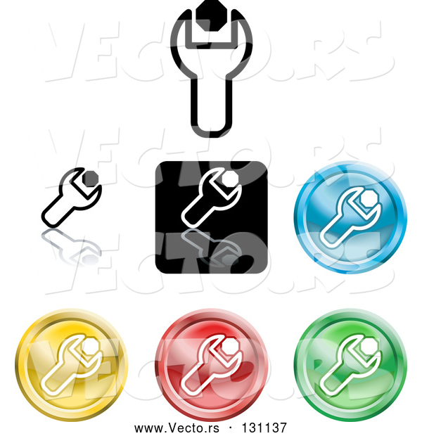 Vector of Collection of Different Colored Spanner Icon Buttons