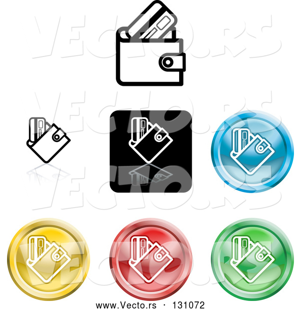 Vector of Collection of Different Colored Wallet Icon Buttons