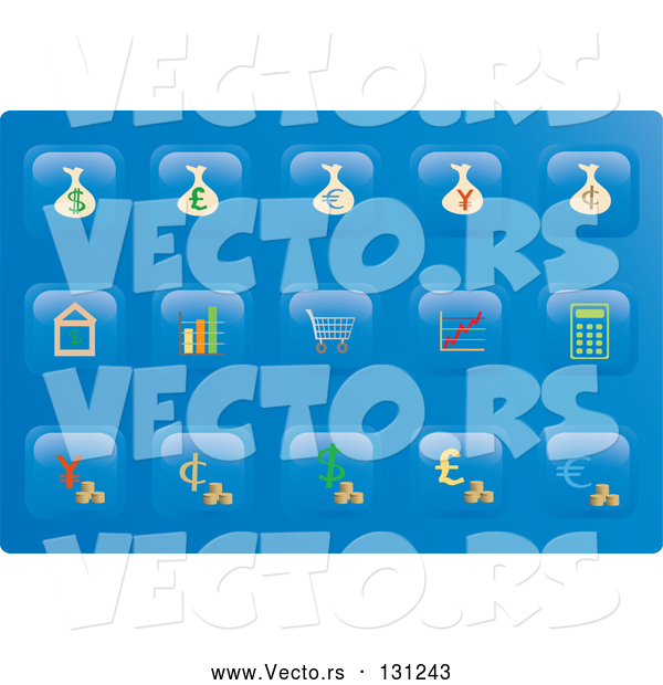Vector of Collection of Financial Button Icons on a Blue Background