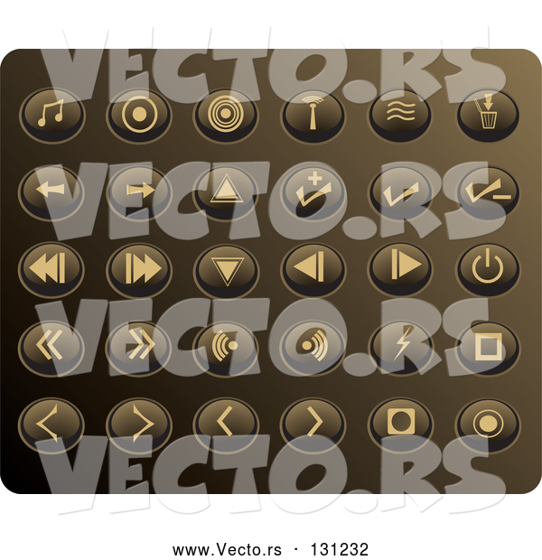 Vector of Collection of Tan Media Utton Icons on a Gold Background