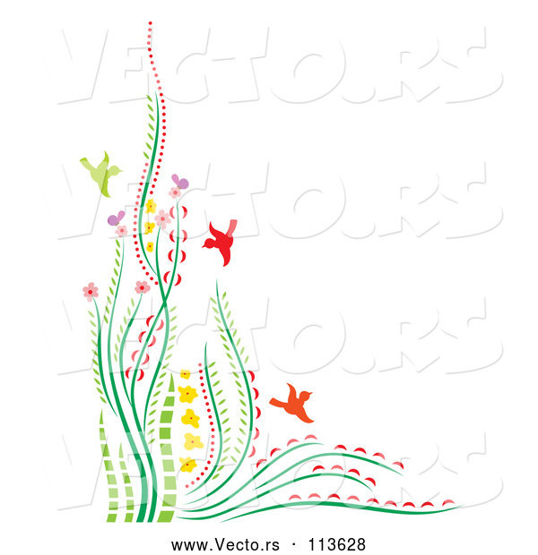 Vector of Colorful Corner Border of Flowers Plants and Birds with Text Space