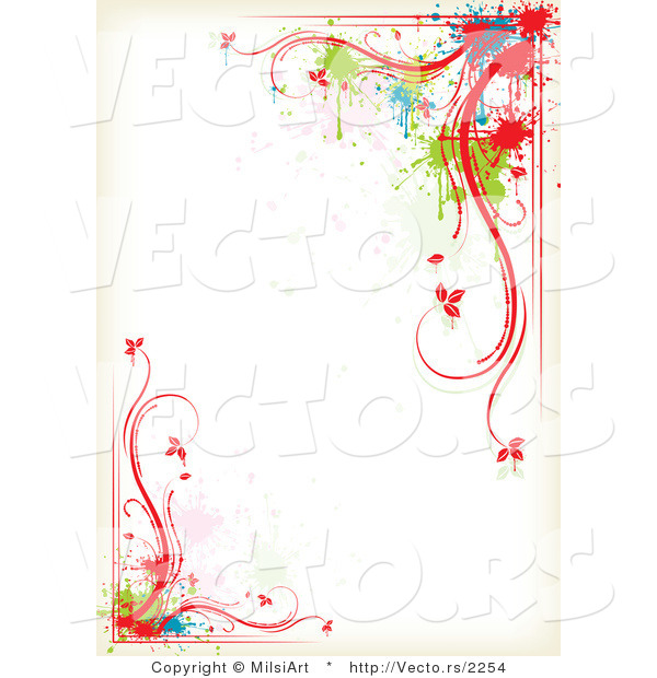 Vector of Colorful Floral Vines and Splatters - Border Background Design