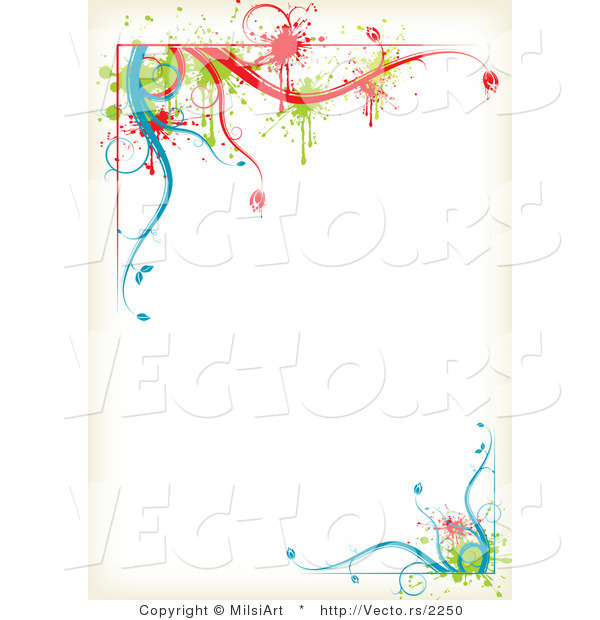 Vector of Colorful Floral Vines Around White Copyspace Border