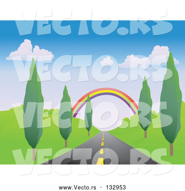 Vector of Colorful Rainbow Spanning over a Strait Tree Lined Road