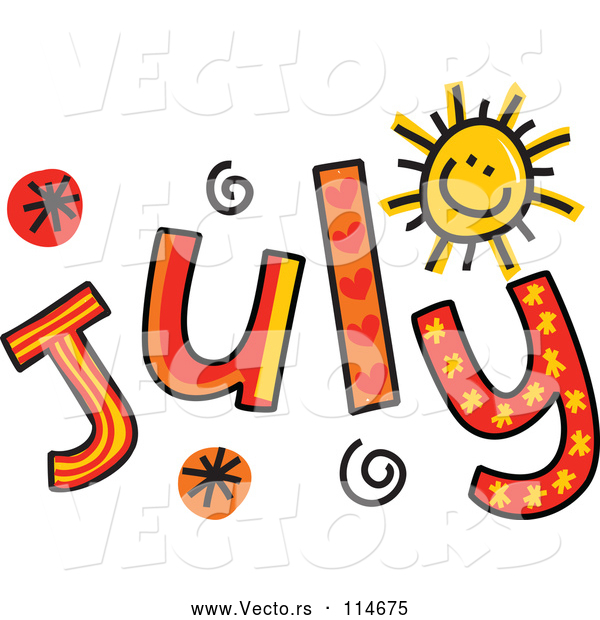 Vector of Colorful Sketched Month of July Text