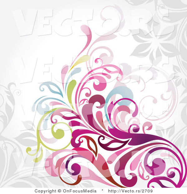 Vector of Colorful Vines and Scrolls over Grey Background Design