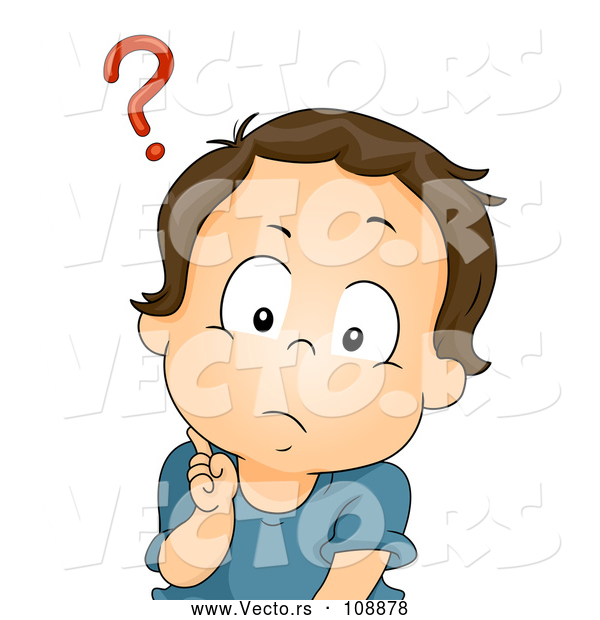 Vector of Confused Brunette White Baby Boy with a Question Mark over His Head