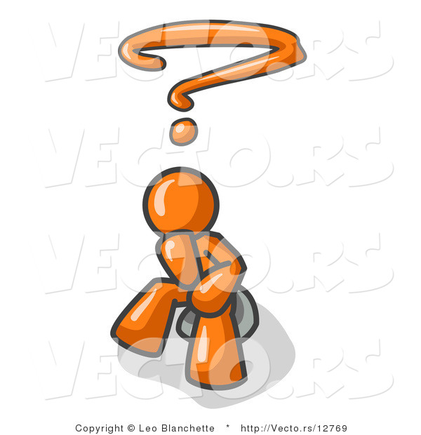 Vector of Confused Orange Business Guy with a Questionmark over His Head
