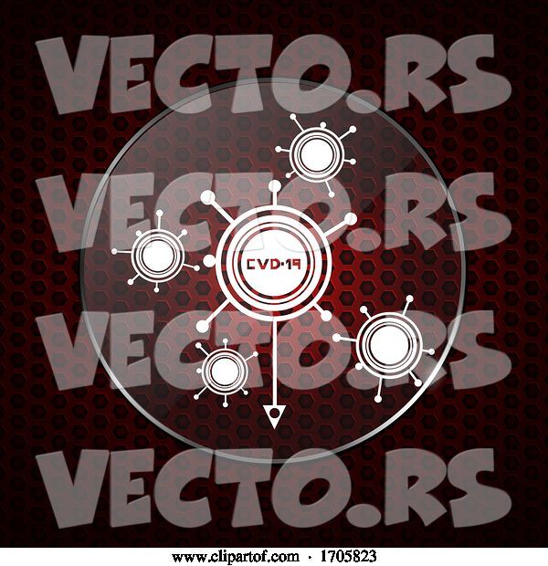 Vector of Contained Covid19 Molecules over Honeycomb Red Background
