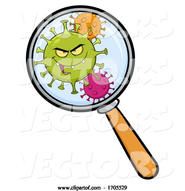 Vector of Coronavirus Mascot Character Under a Magnifying Glass