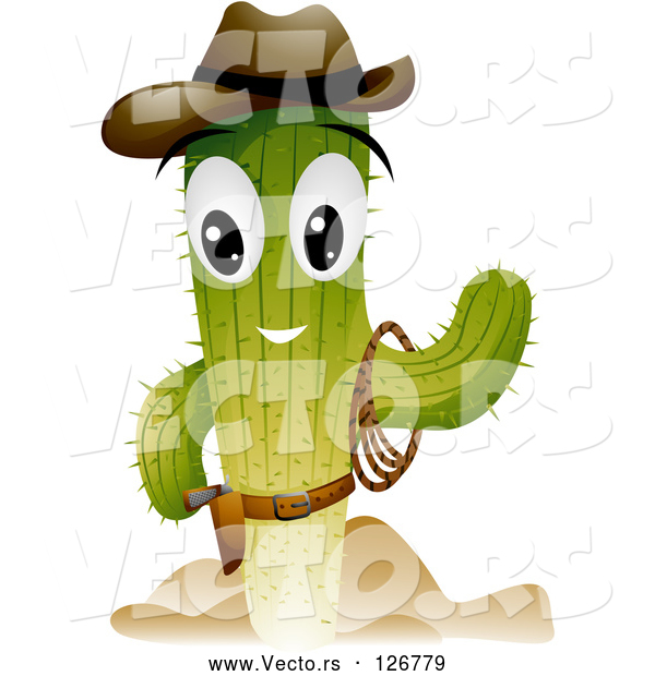 Vector of Cowboy Cactus Character Waving