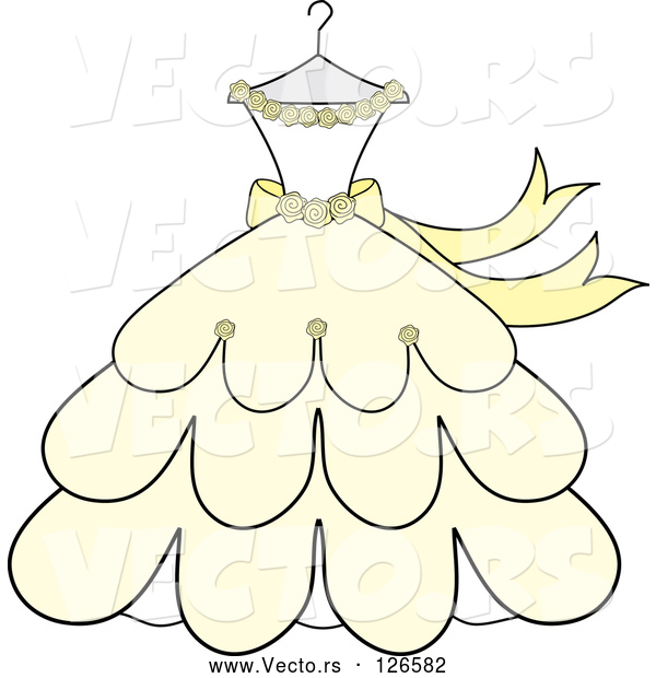 Vector of Cream and Yellow Wedding Dress with Roses on a Hanger