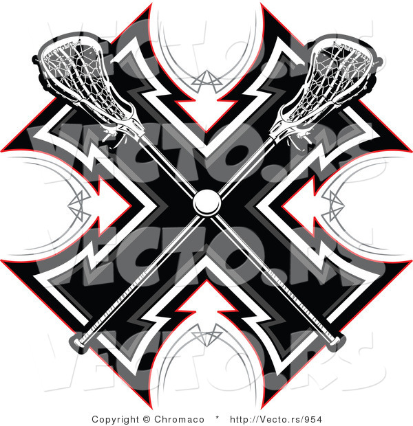 Vector of Crossed Lacrosse Sticks over a Tribal Background Design