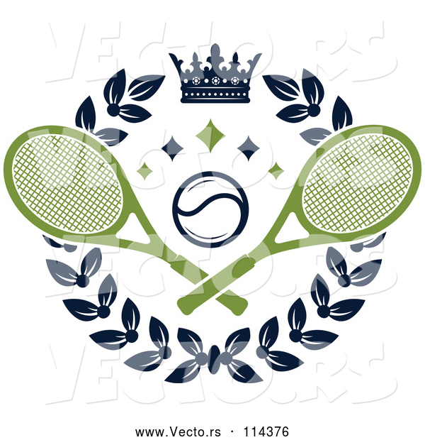 Vector of Crown and Laurel Wreath with a Tennis Ball and Crossed Rackets