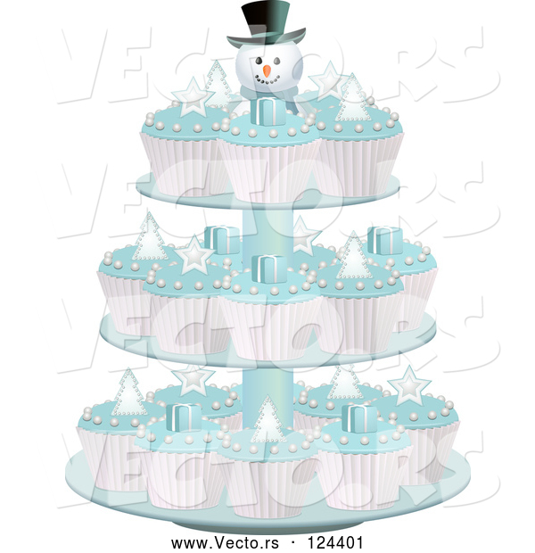 Vector of Cupcakes with Blue Icing on a Snowman Stand Display