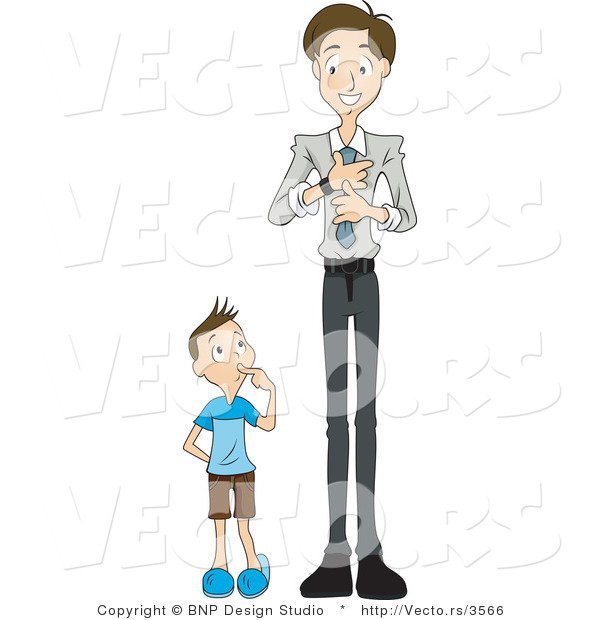 Vector of Curious Son Watching Dad Put on a Tie