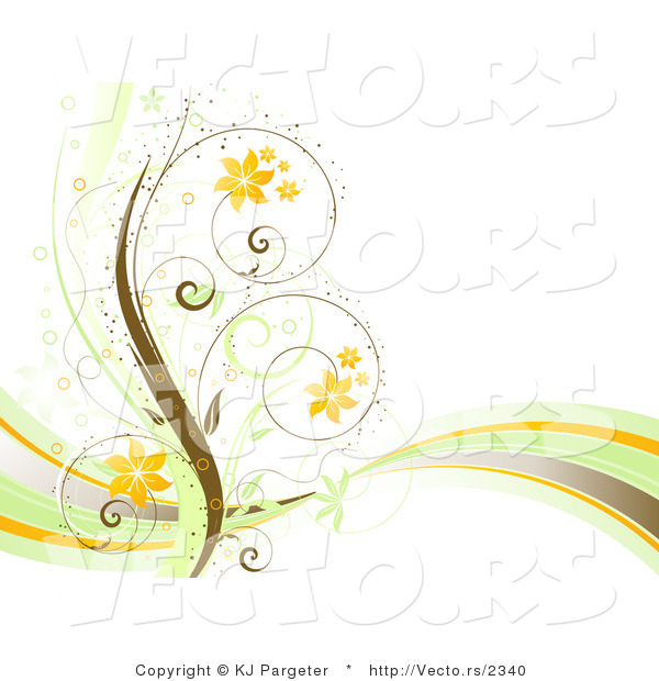 Vector of Curly Spring Floral Vines with Orange Flowers and a Wave - Background Border Design Element