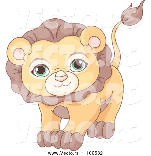 Vector of Cute Adorable Male Lion with Green Eyes
