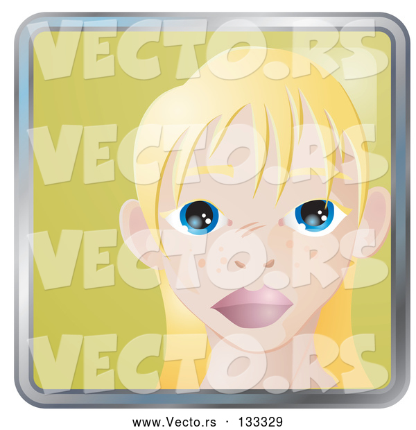 Vector of Cute Blond Girl with Big Blue Eyes and Freckles