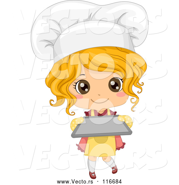 Vector of Cute Blond Toddler Chef Girl Holding a Baking Sheet