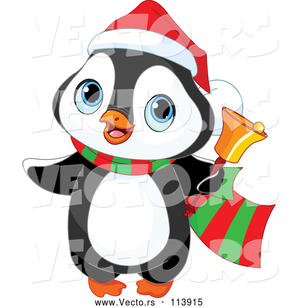 Vector of Cute Christmas Penguin Ringing a Charity Bell