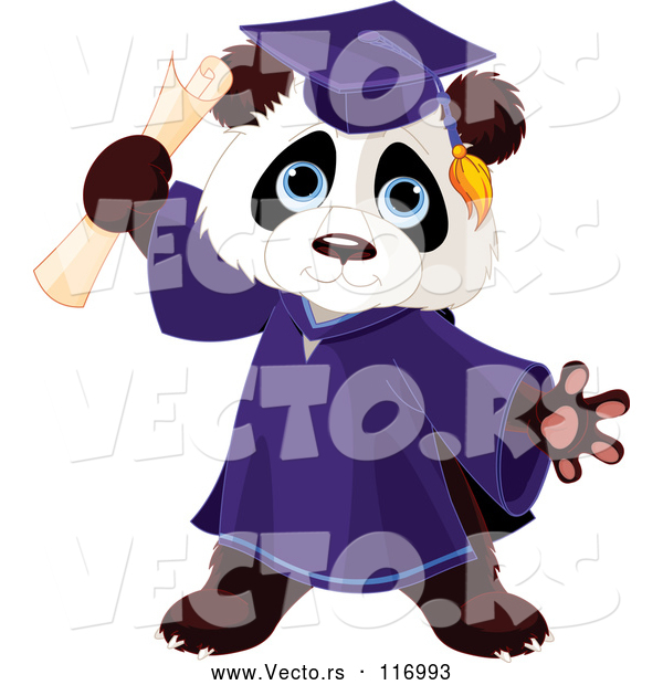 Vector of Cute Graduate Panda Holding a Diploma