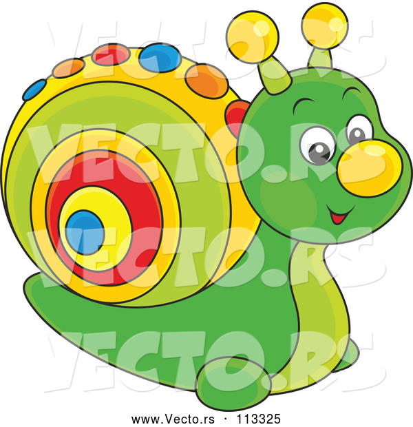 Vector of Cute Green Toy Snail with a Colorful Shell