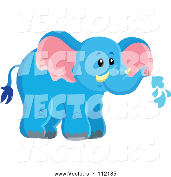 Vector of Cute Wild African Blue Elephant Spraying Water