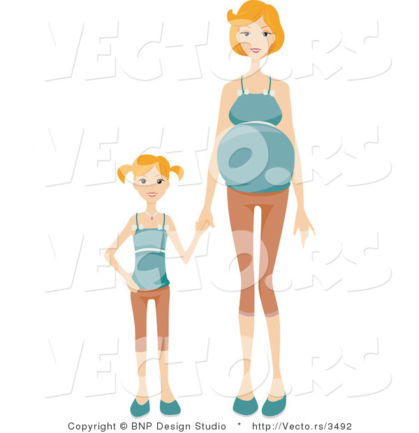 Vector of Daughter Holding Hands with Her Pregnant Mom