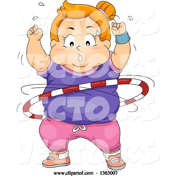 Vector of Determined Fat Red Haired White Girl Exercising with a Hula Hoop
