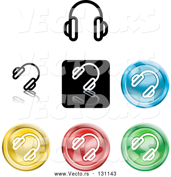 Vector of Different Colored Headphone Icons - Template Button Collection