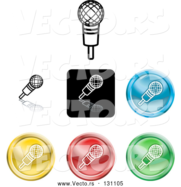 Vector of Different Colored Microphone Icon Buttons
