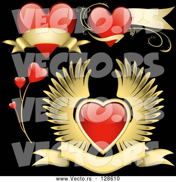 Vector of Digital Collage of Red Love Heart Elements - Version 7