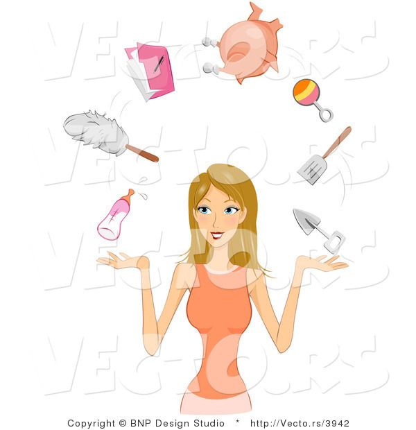 Vector of Dirty Blond Girl Juggling Her Responsibilities