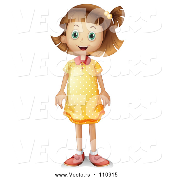 Vector of Dirty Blond White Girl Standing in a Polka Dot Dress