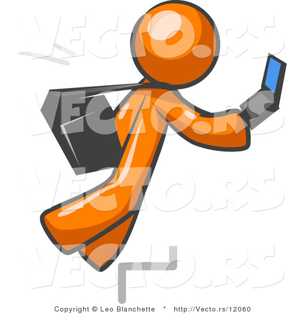 Vector of Distracted Orange Guy Tripping on Steps While Texting on a Cell Phone