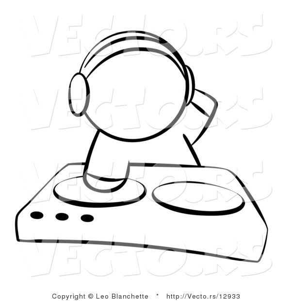Vector of Dj Mixing Music - Coloring Page Outlined Art
