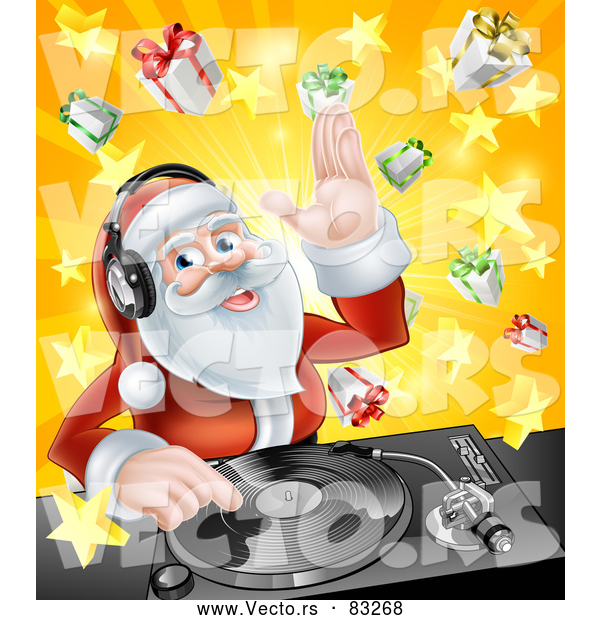 Vector of DJ Santa Mixing Christmas Music on Turntable