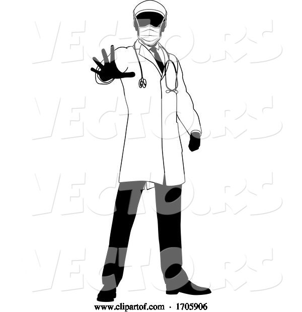 Vector of Doctor in PPE Mask Stop Hand Sign Medical Concept