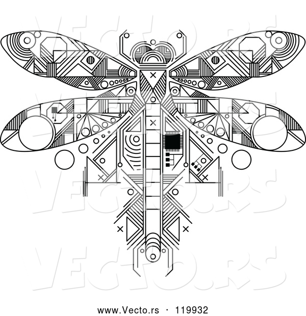 Vector of Dragonfly Motherboard Computer Chip - Black Lineart Theme