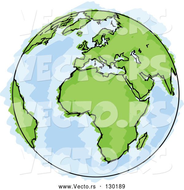 Vector of Drawing of Planet Earth with Green Continents and Blue Seas, Some Coloring out of the Lines