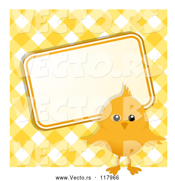 Vector of Easter Chick with a Sign over Yellow Gingham