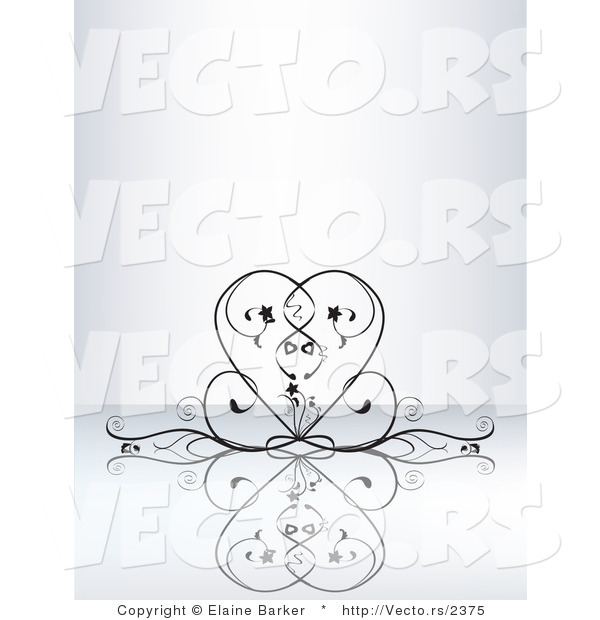 Vector of Elegant Black Vines Curving into the Shape of a Heart on a Reflective Background