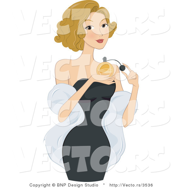 Vector of Elegant Young Lady Spritzing Perfume on Her Neck