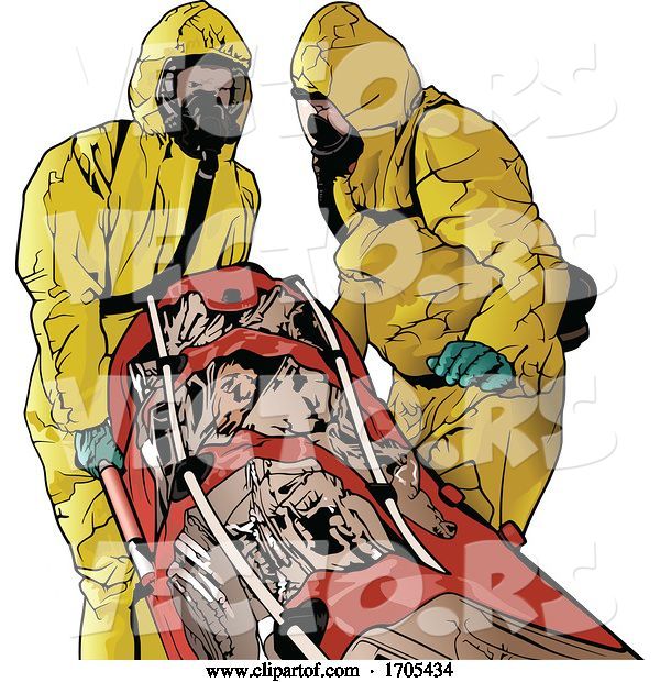 Vector of Emergency Medical Workers in Suits Helping Covid-19 Patient on a Gurney