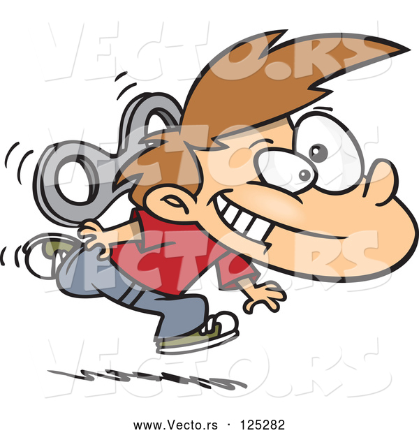 Vector of Energetic Cartoon Wind up Boy Running