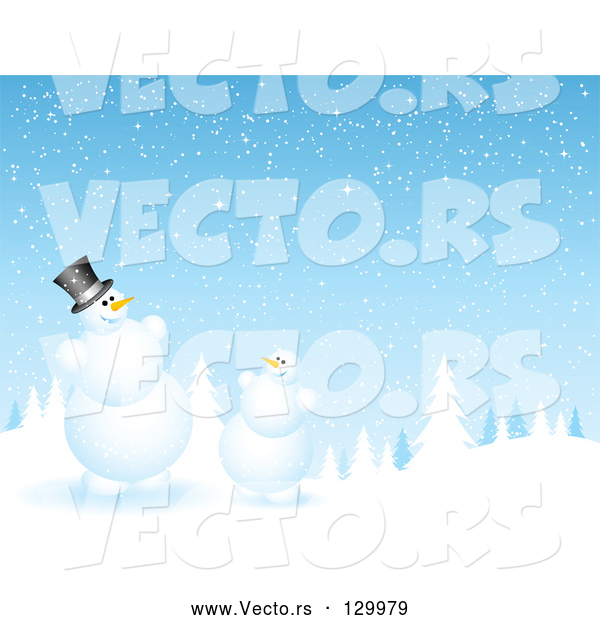 Vector of Evergreen Forest Flocked in Snow on a Snowing Night